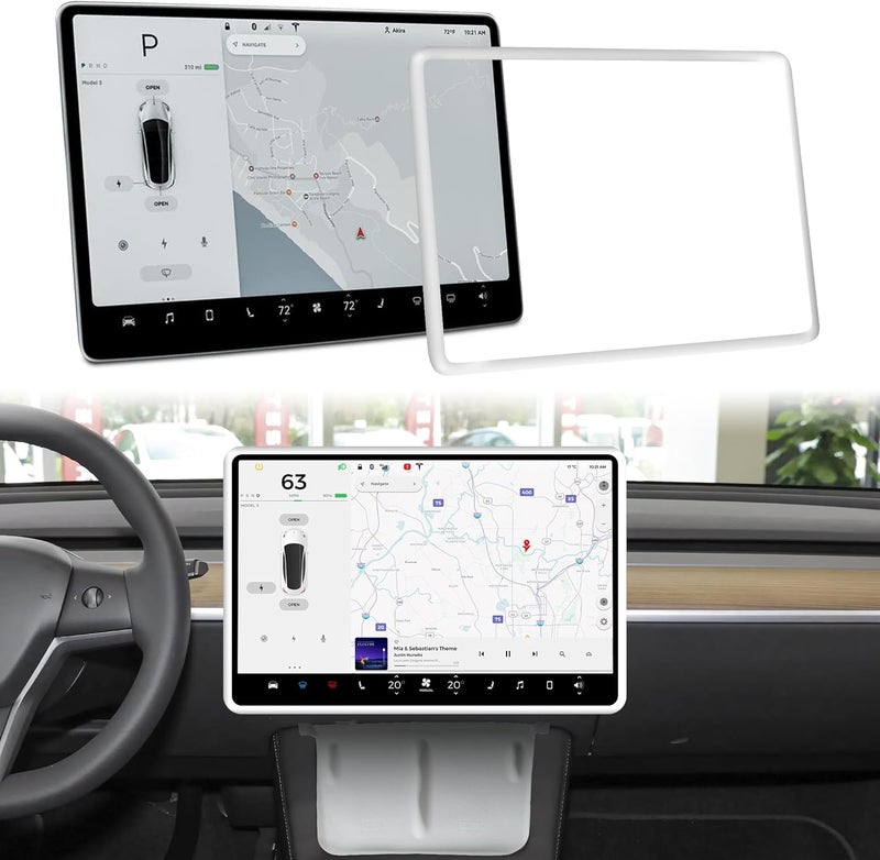 frani Screen Frame Protector White Designed for Tesla Model 3 (2025-2017), Tesla Model Y (2025-2020),Interior Decor Accessories for Tesla Model Accessories - Image 1